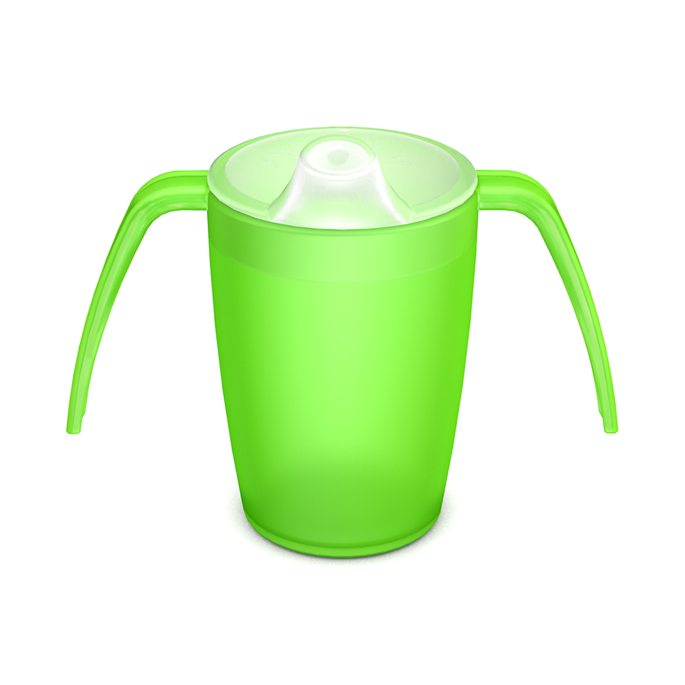 Two handled mug with spouted lid, small opening Two handled mug with spouted lid, small opening