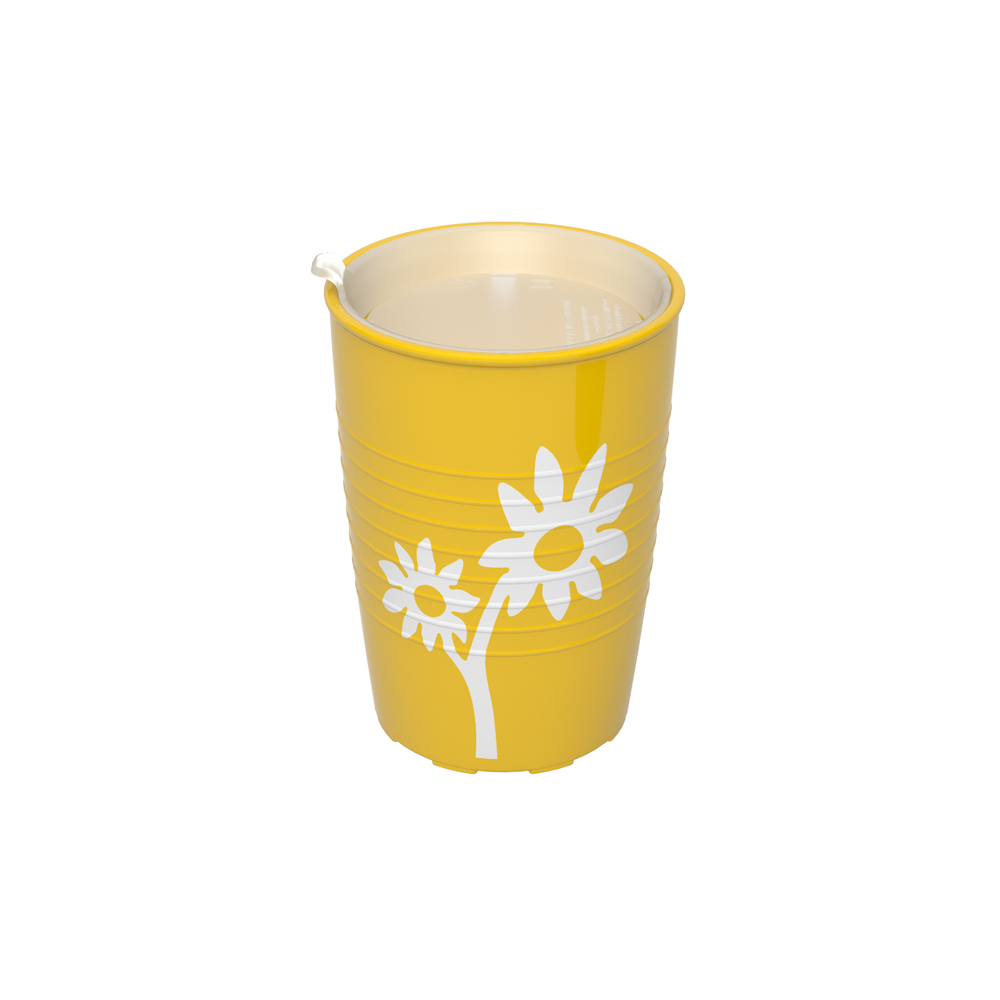 Non-slip cup flower with discreet drinking lid