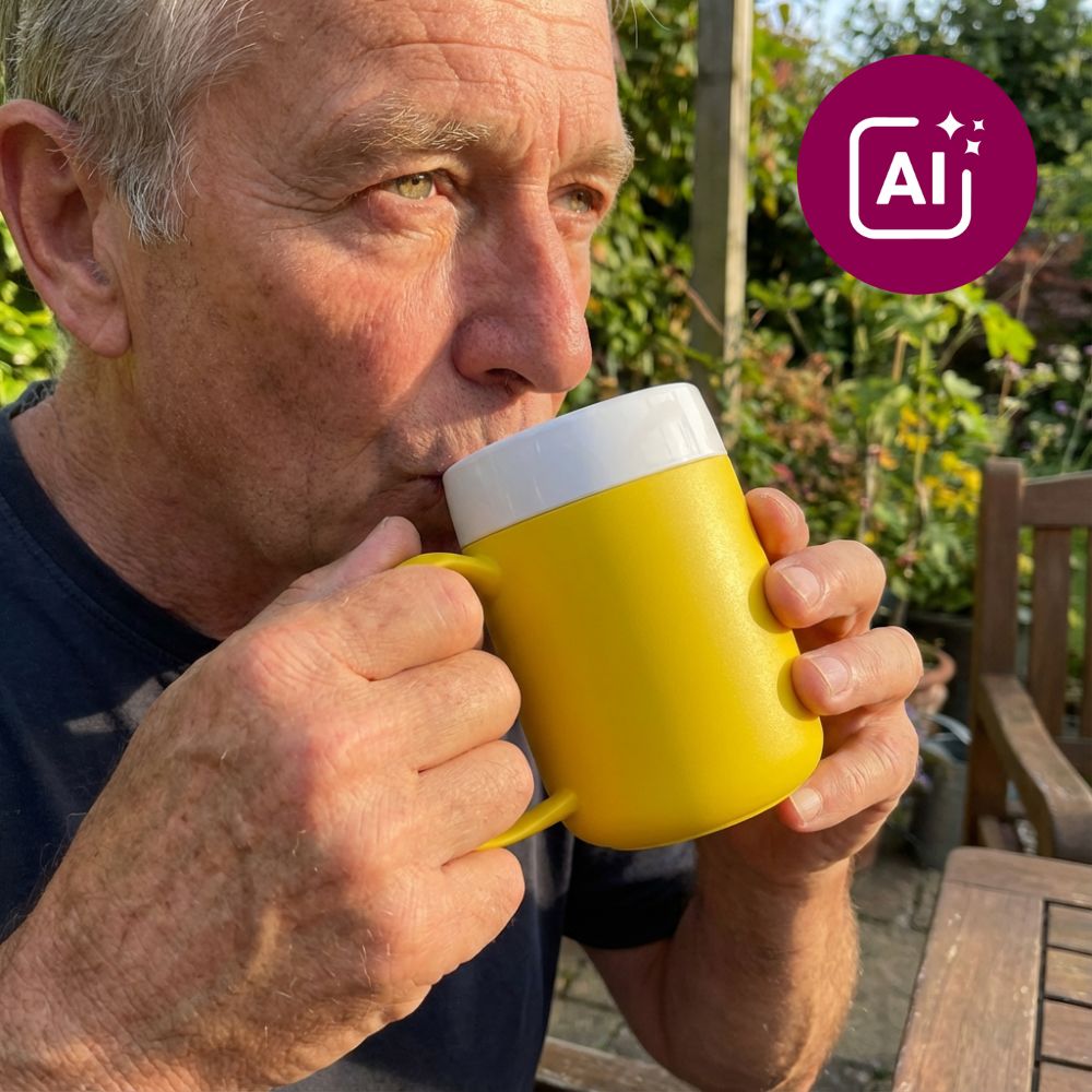 Mug with internal cone with discreet drinking lid