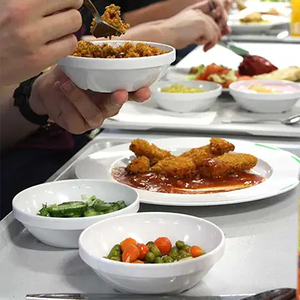 Plates and bowls with lunch