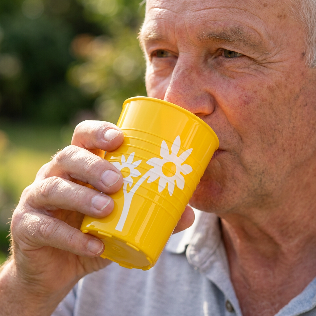 Non-slip cup flower with discreet drinking lid