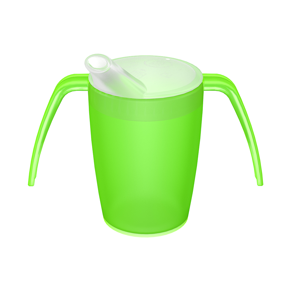 Two handled mug with spouted lid, large opening