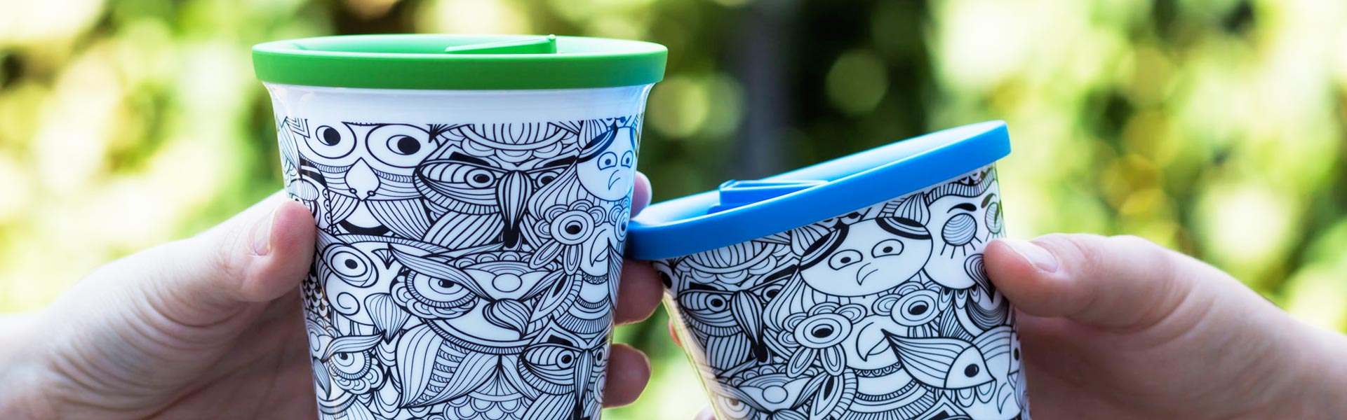 ORNAMIN-Mehrwegbecher Great Gloria mit schwarz weiß Design