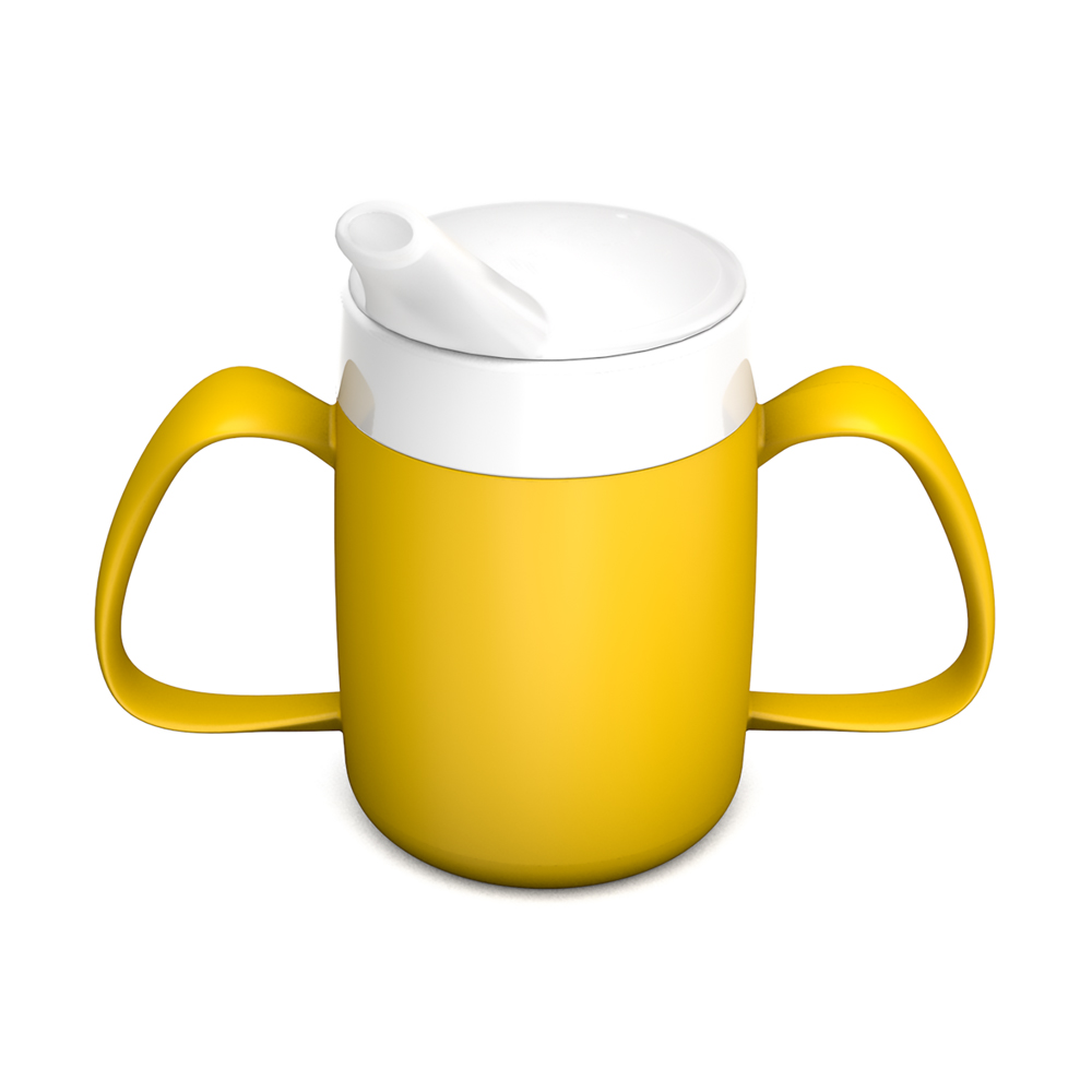 Two handled mug with internal cone and spouted lid, large opening