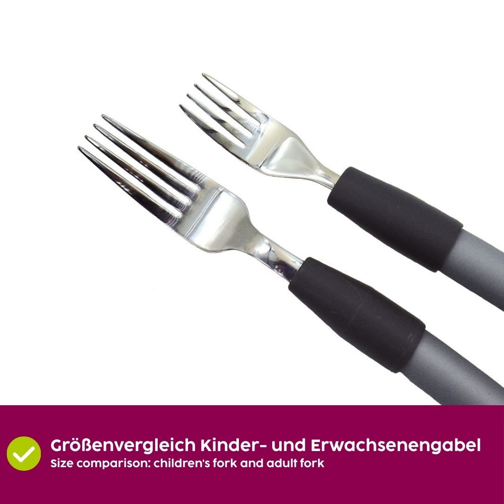 Stainless steel children`s fork with flexible handle