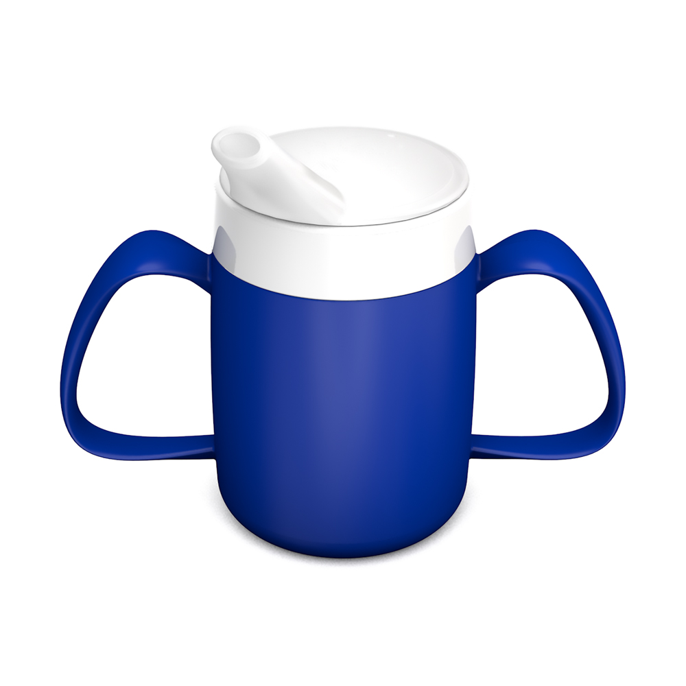 Two handled mug with internal cone and spouted lid large opening