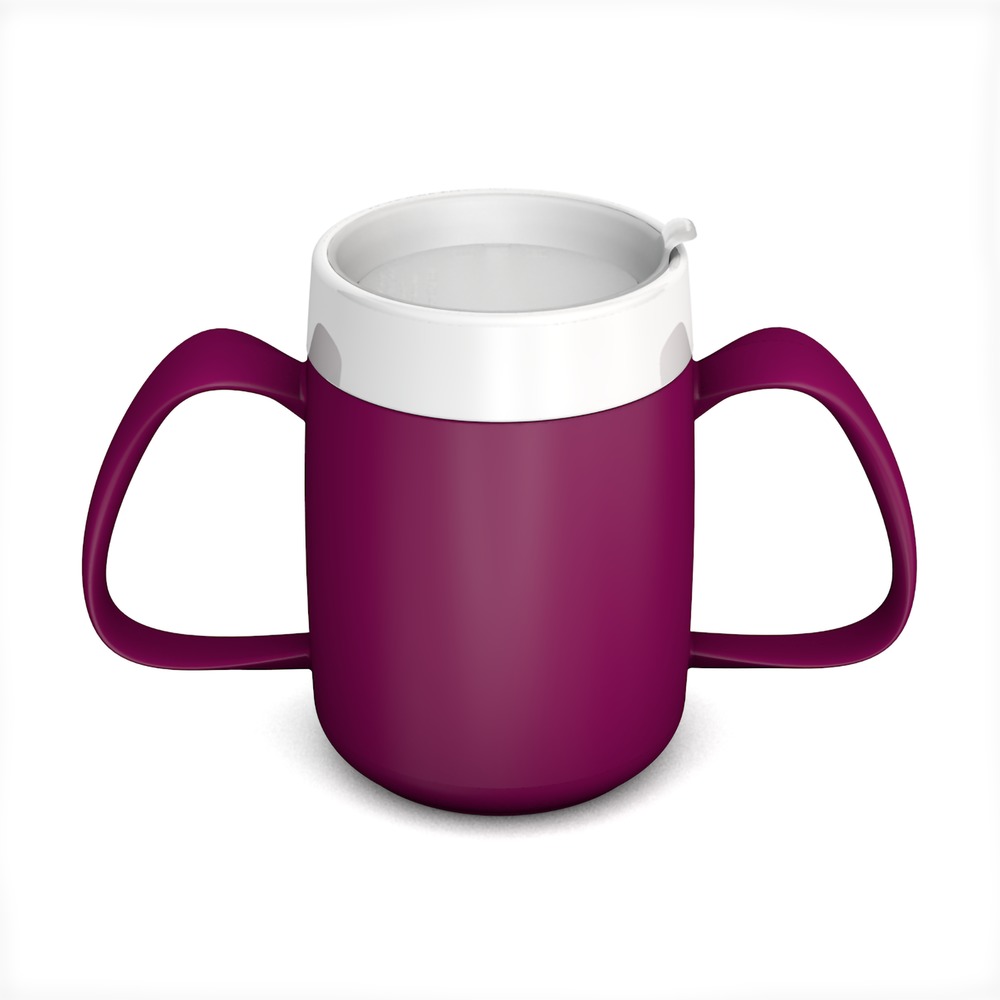 Two handled mug with internal cone and discreet drinking lid