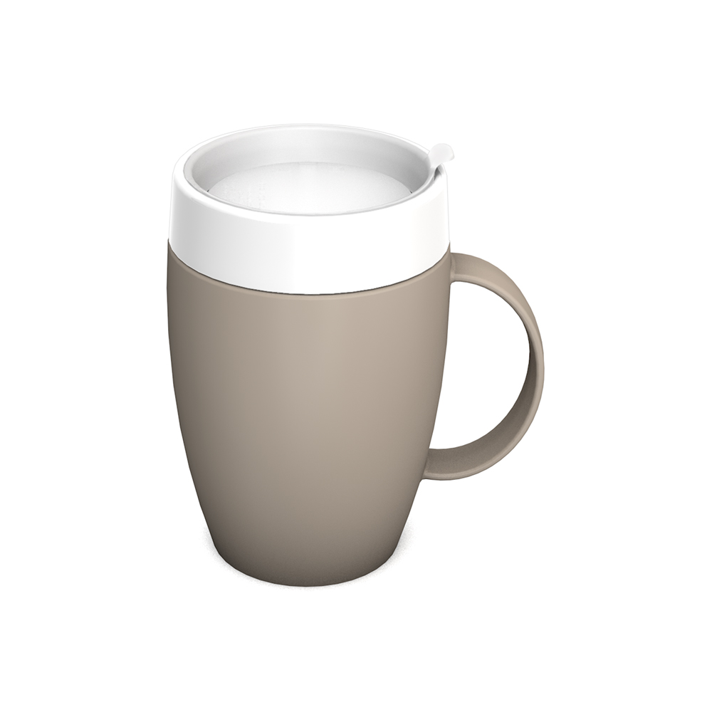 Mug with internal cone and discreet drinking lid