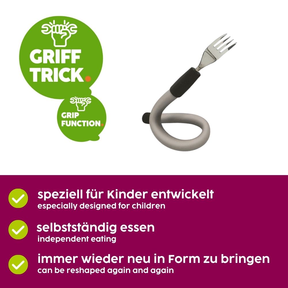 Stainless steel children`s fork with flexible handle