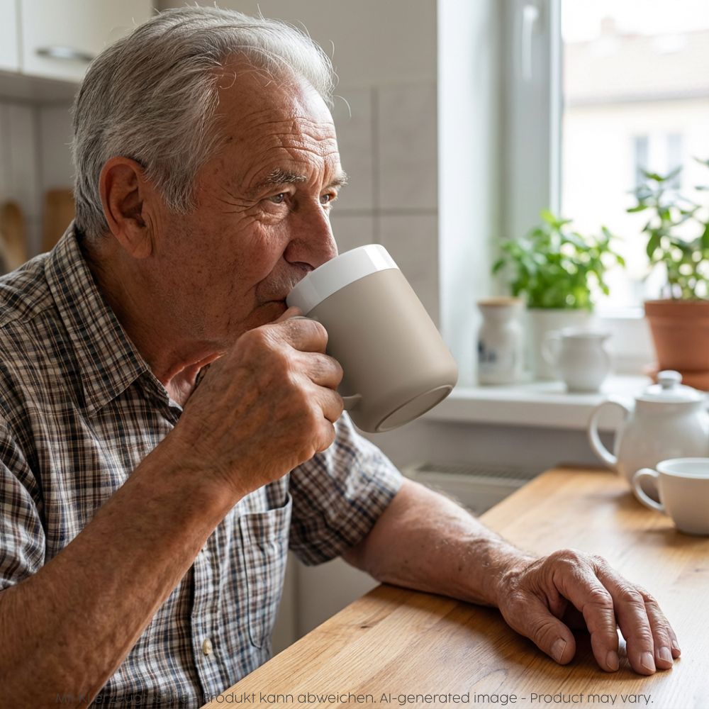 Mug with double wall and therapeutic drinking lid