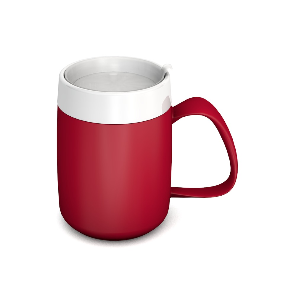 MUG WITH DOUBLE WALL AND DISCREET DRINKING LID