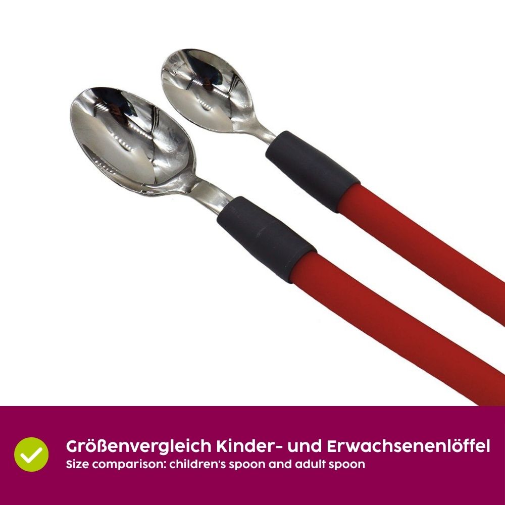 Stainless steel children`s spoon with flexible handle