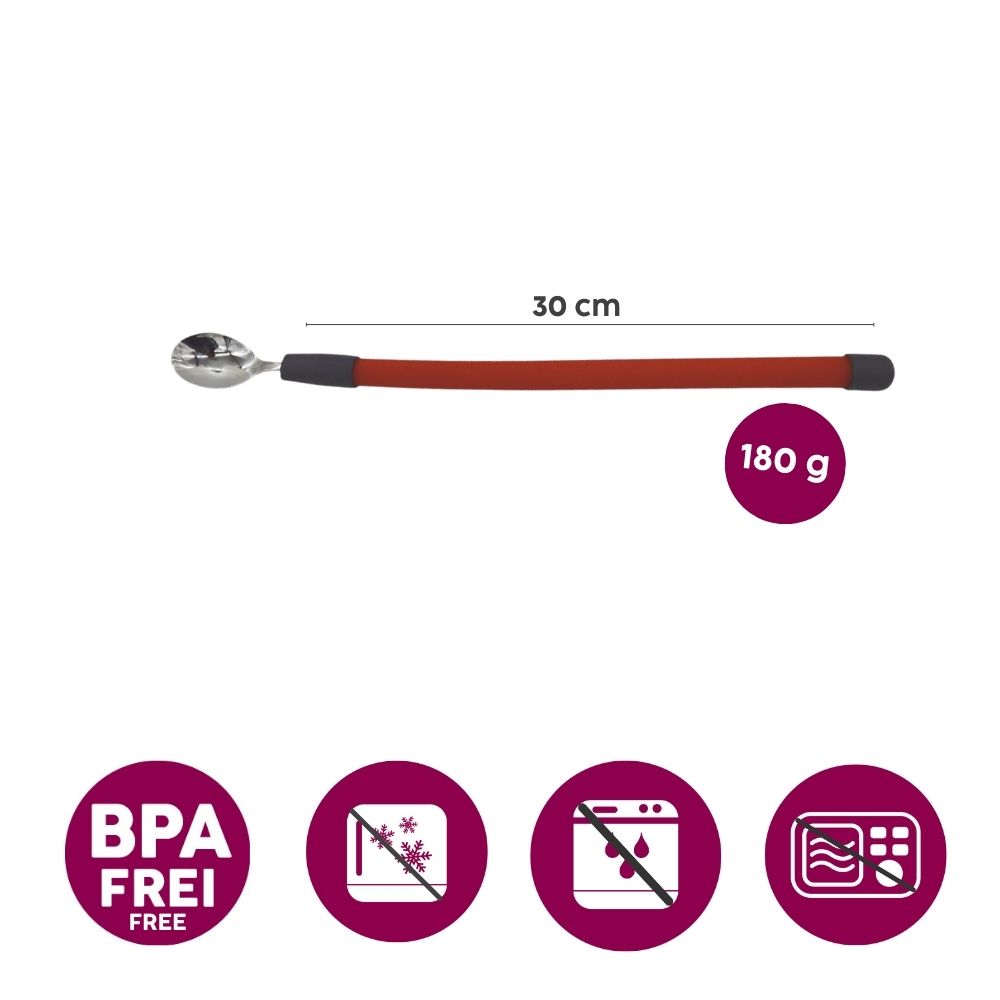 Stainless steel children`s spoon with flexible handle