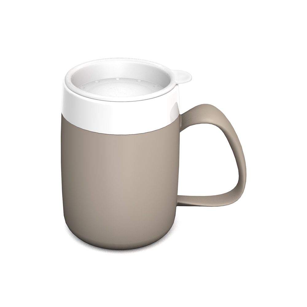 Mug with double wall and therapeutic drinking lid Mug with double wall and therapeutic drinking lid