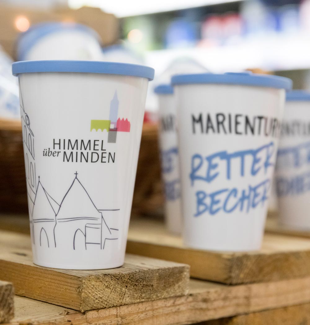 ORNAMIN Mehrwegbecher mit "Retterbecher" Marinkirchturm Minden Motiv