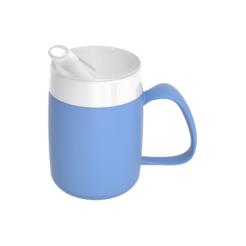 Mug with internal cone and spouted lid, large opening Mug with internal cone and spouted lid, large opening
