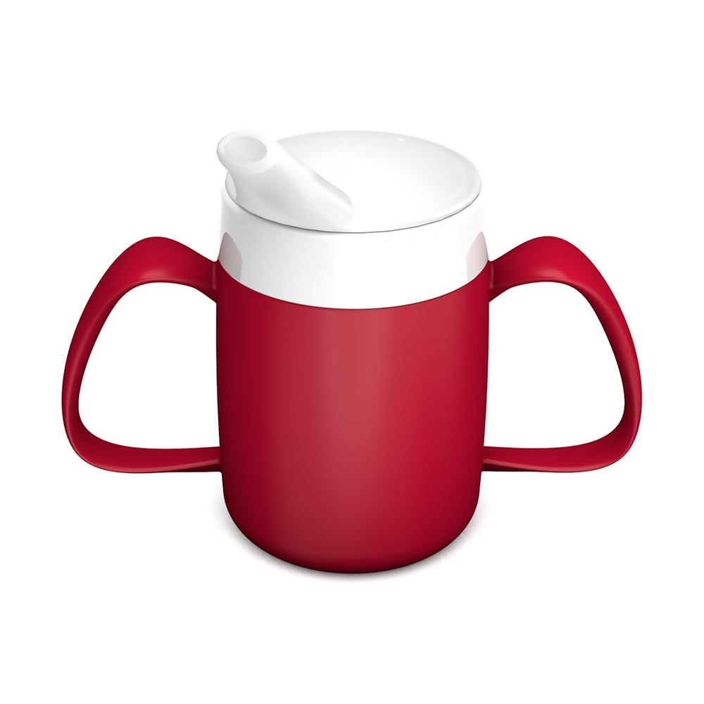 Two handled mug with internal cone and spouted lid, large opening