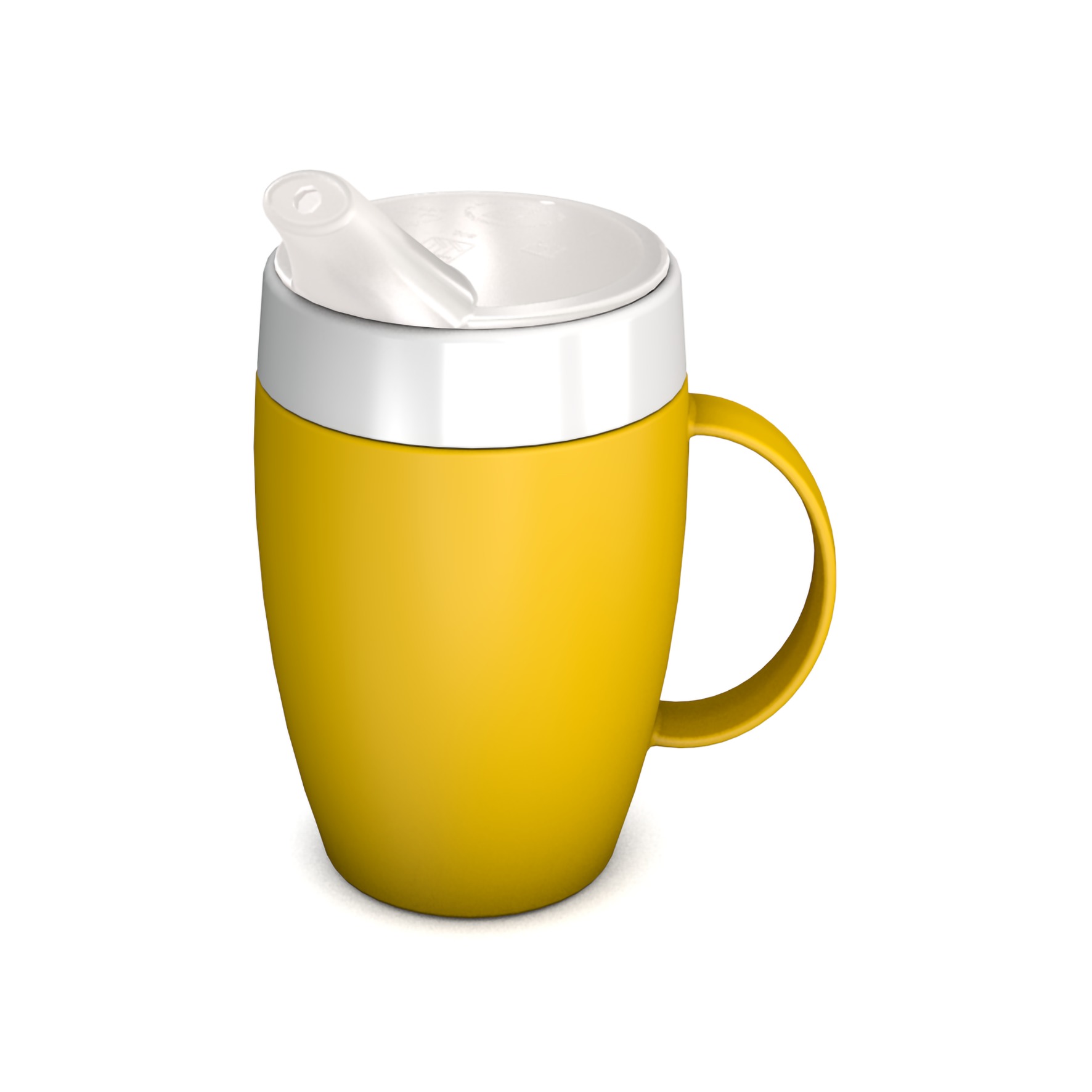 Mug with internal cone and spouted lid, small opening