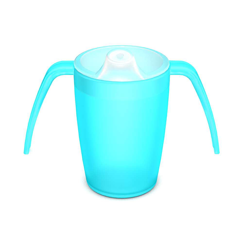 Two handled mug with spouted lid, small opening