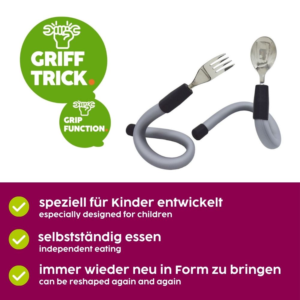 Stainless steel children's cutlery set with flexible handles